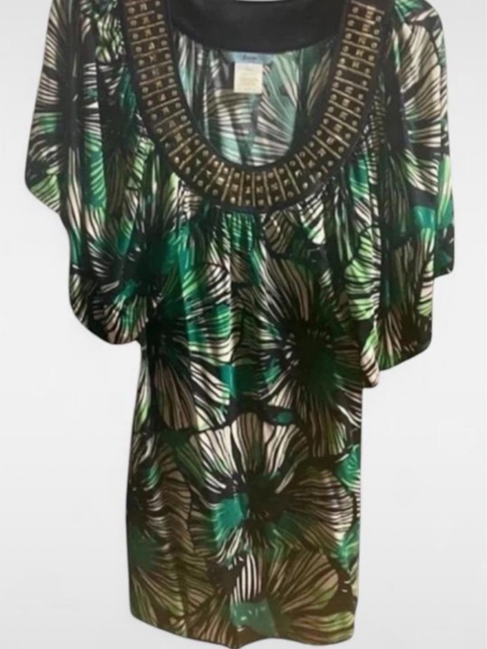GUESS by Marciano Green Black
Tropical Floral GOLD Studs Tunic/Mini Dress Largr